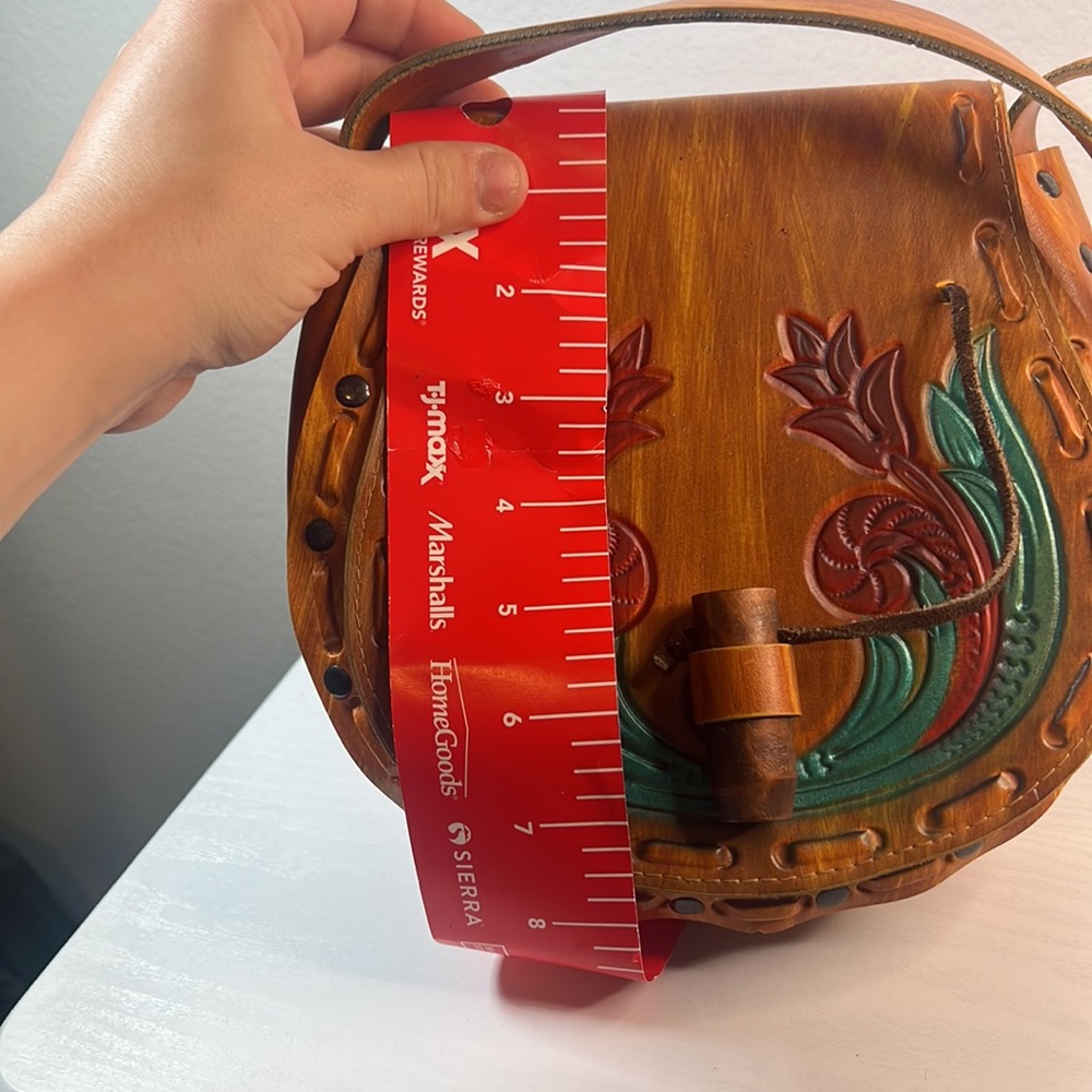 Vintage Faux Tooled Leather Purse With Flowers Hippie Boho Festival - Picture 17 of 17